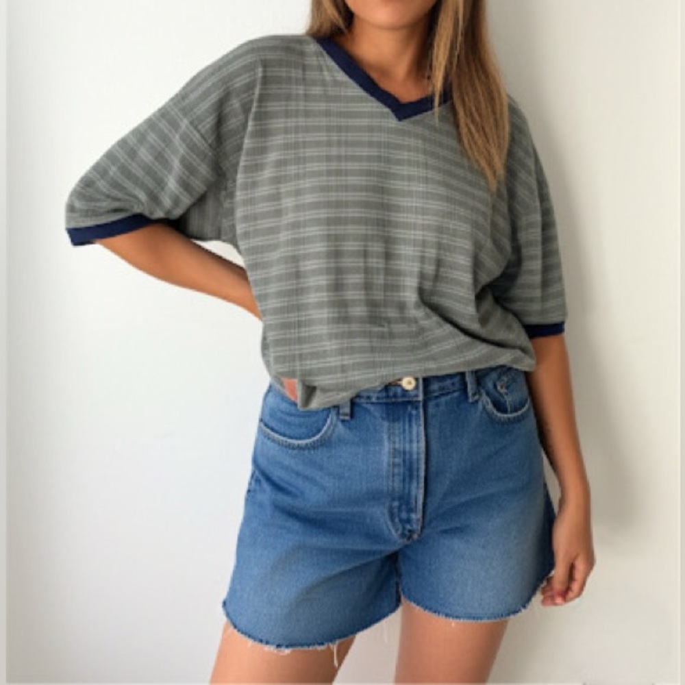 Stanfield’s 90s Y2K Vintage Cotton‎ V Neck Skater Style Grunge Short Sleeve Top